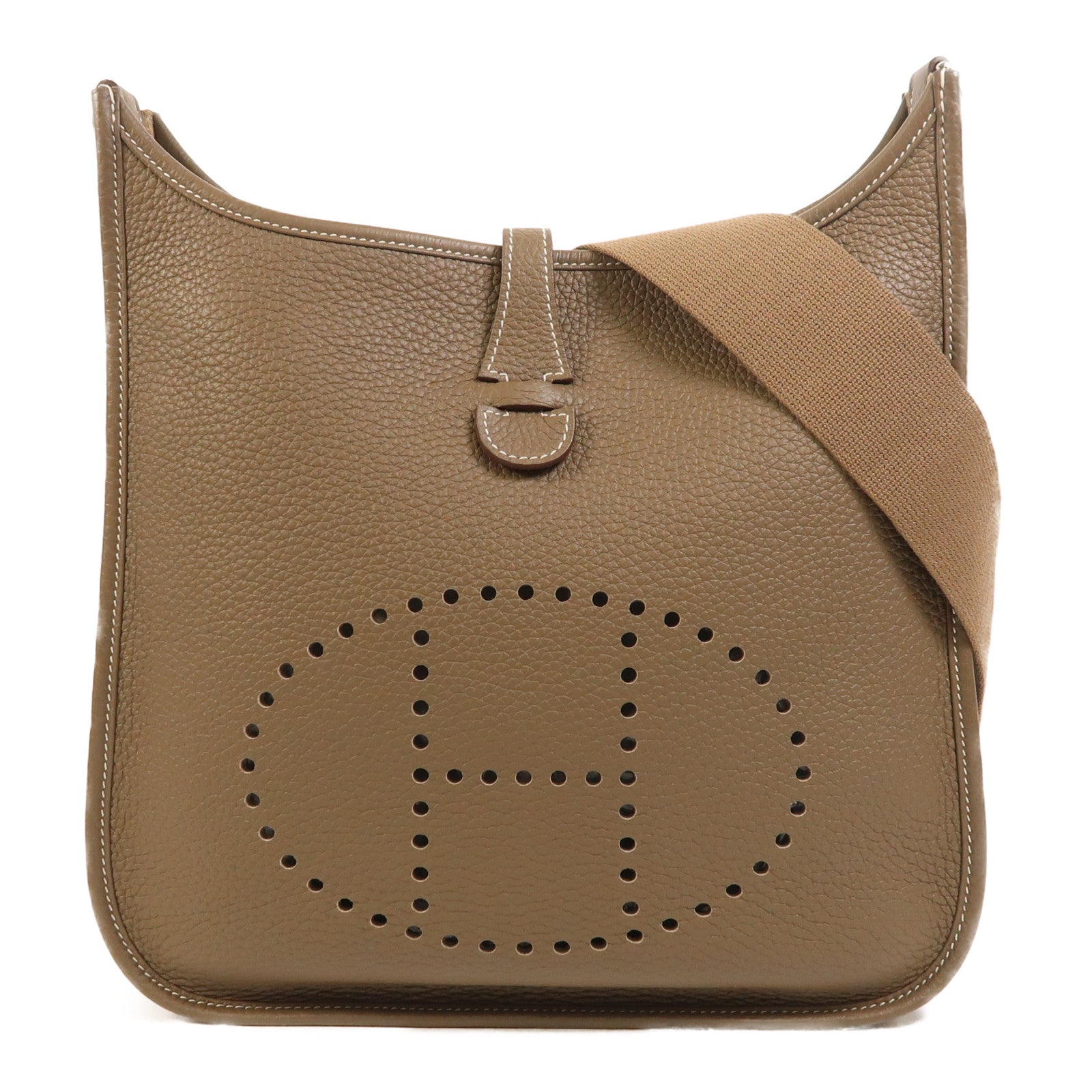 HERMES Clemence皮革Evelyne PM銀扣肩背袋Etoupe