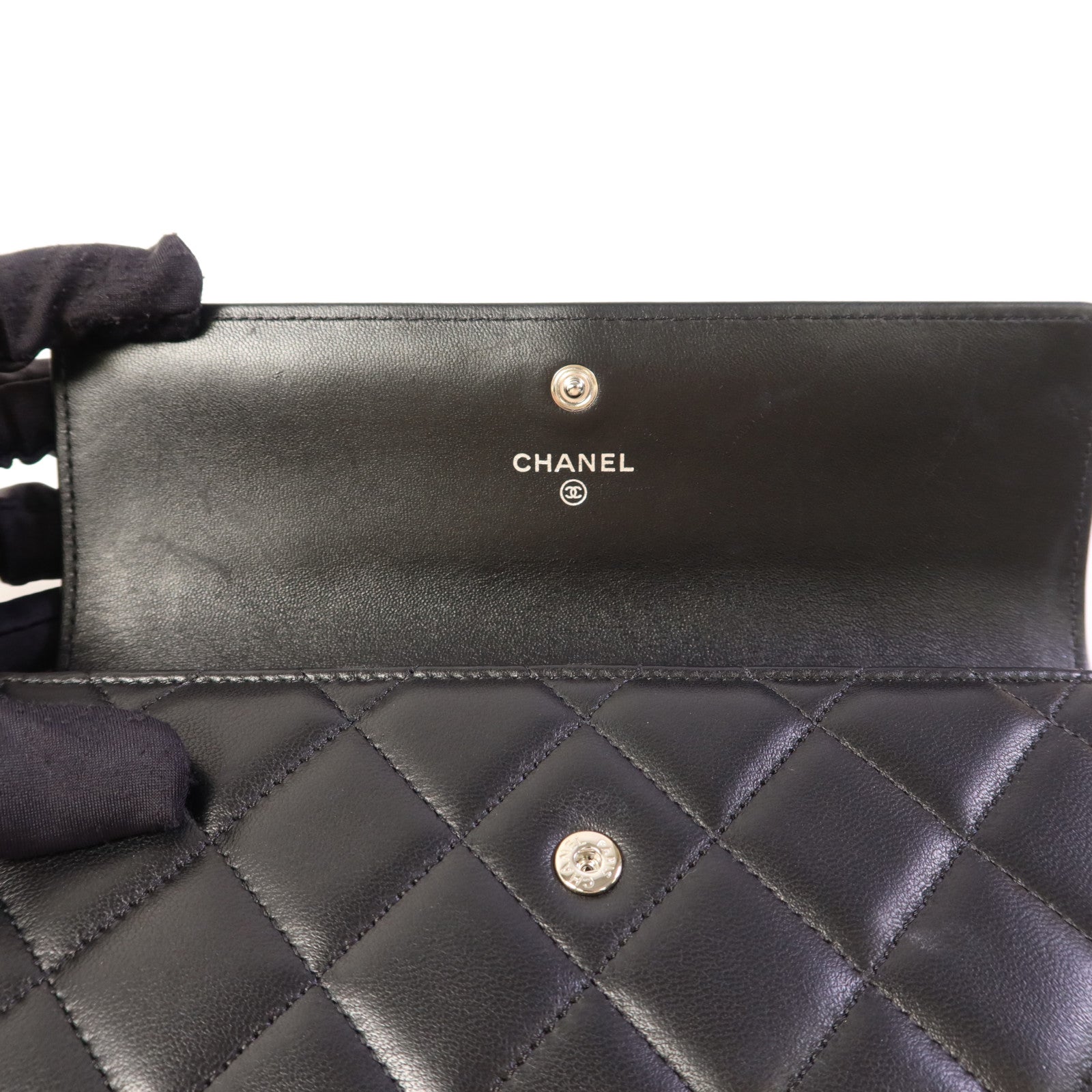 CHANEL 羊皮皮革Bifold Long Wallet銀扣長錢包