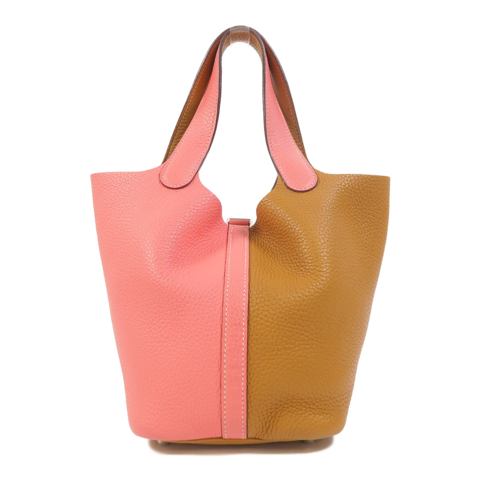 HERMES Clemence皮革Picotin PM手挽袋Rose Azalee/Sesame