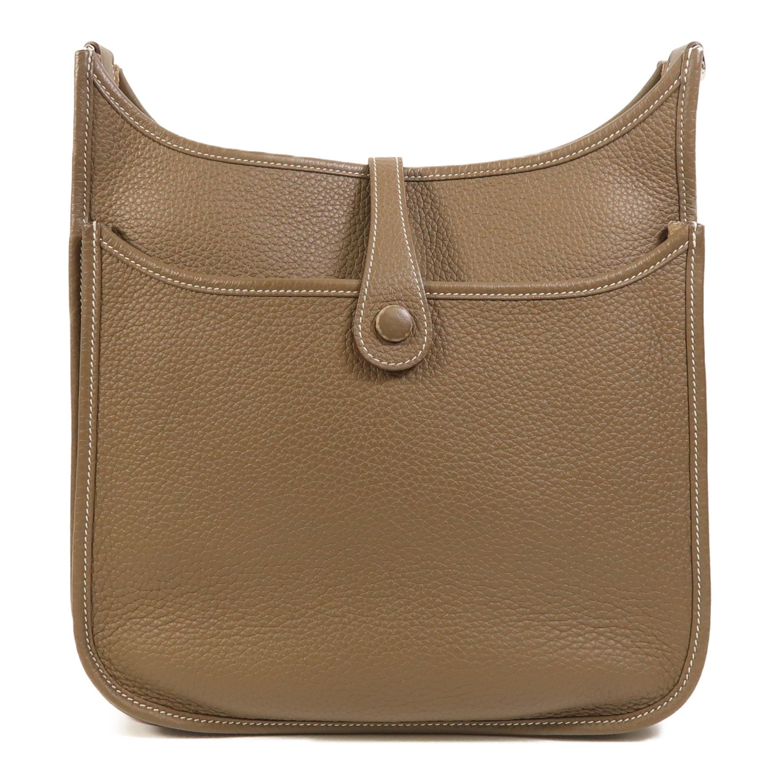 HERMES Clemence皮革Evelyne PM銀扣肩背袋Etoupe
