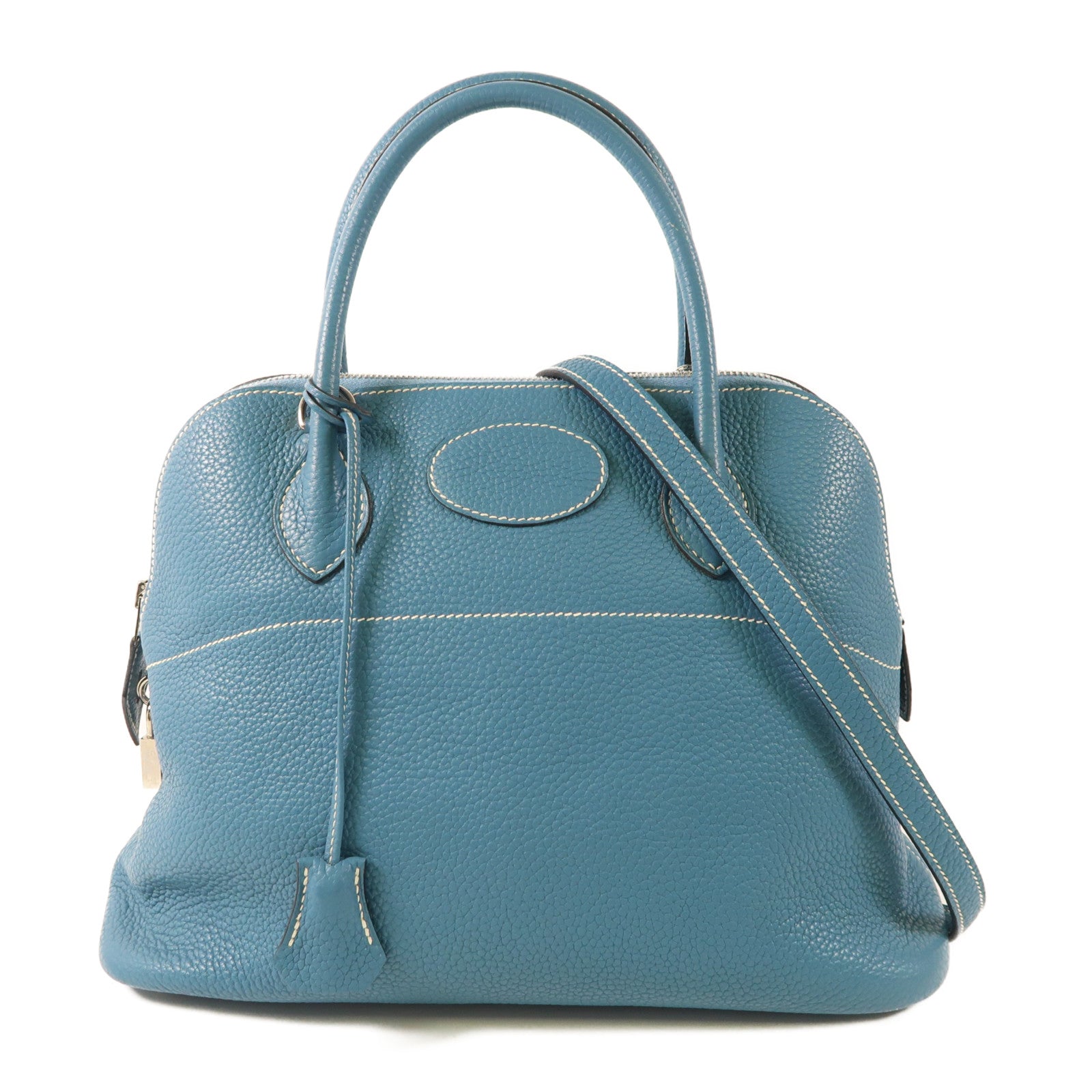 HERMES PHW Bolide 31 2 Way Shoulder Handbag Clemence Leather Bleu Jean