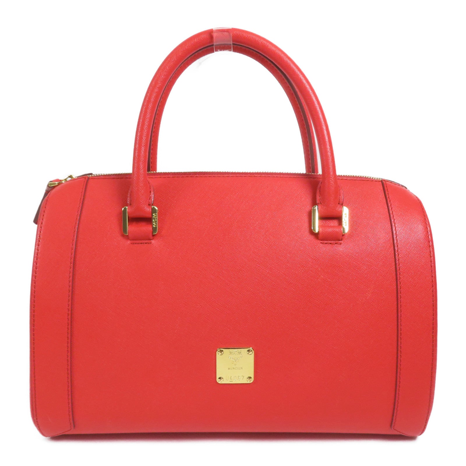 MCM 牛皮皮革Boston Bag金扣手挽袋