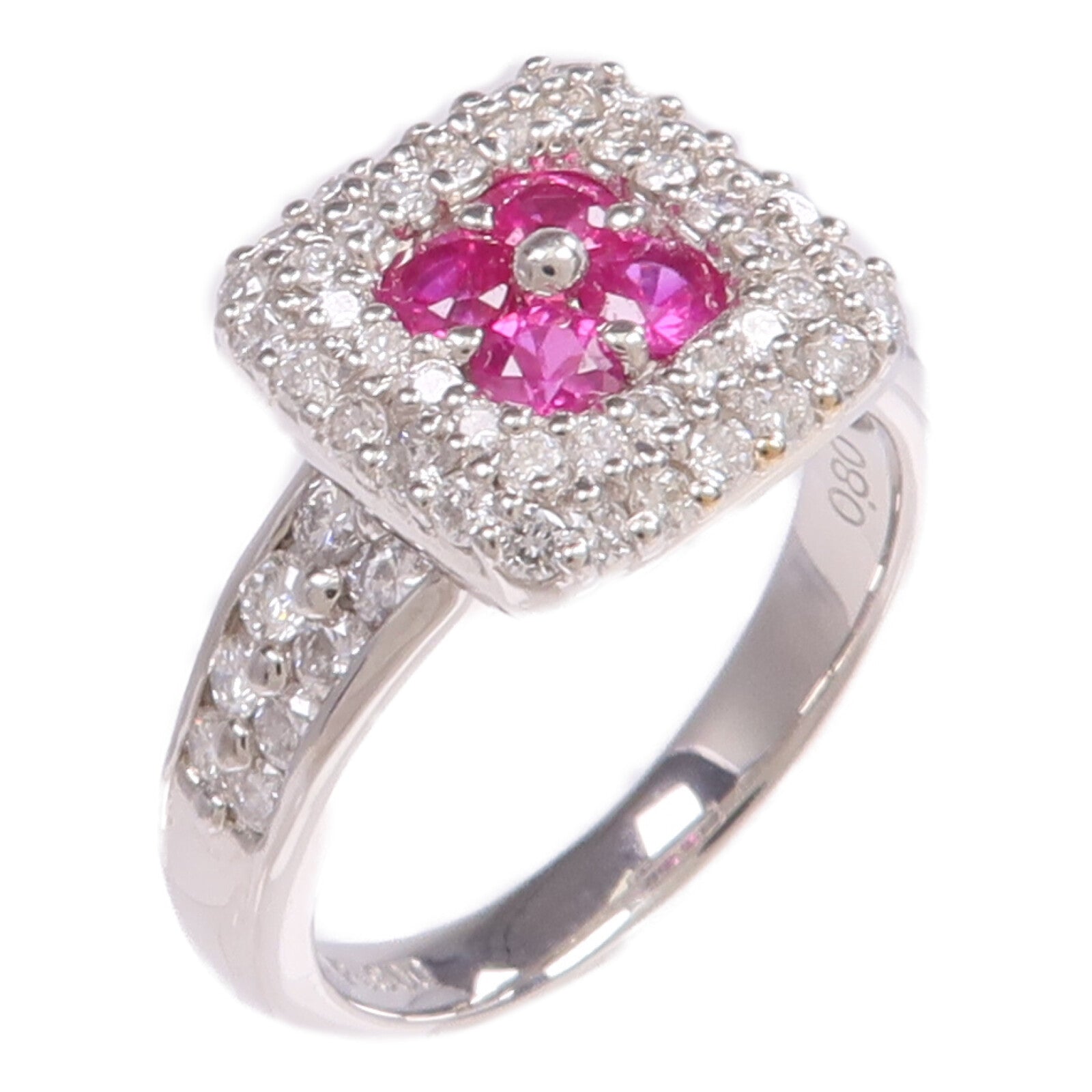 JEWELRY 【激減優惠】PT900鉑金Ruby Diamond Ring紅寶石/鑽石戒指US#5.75