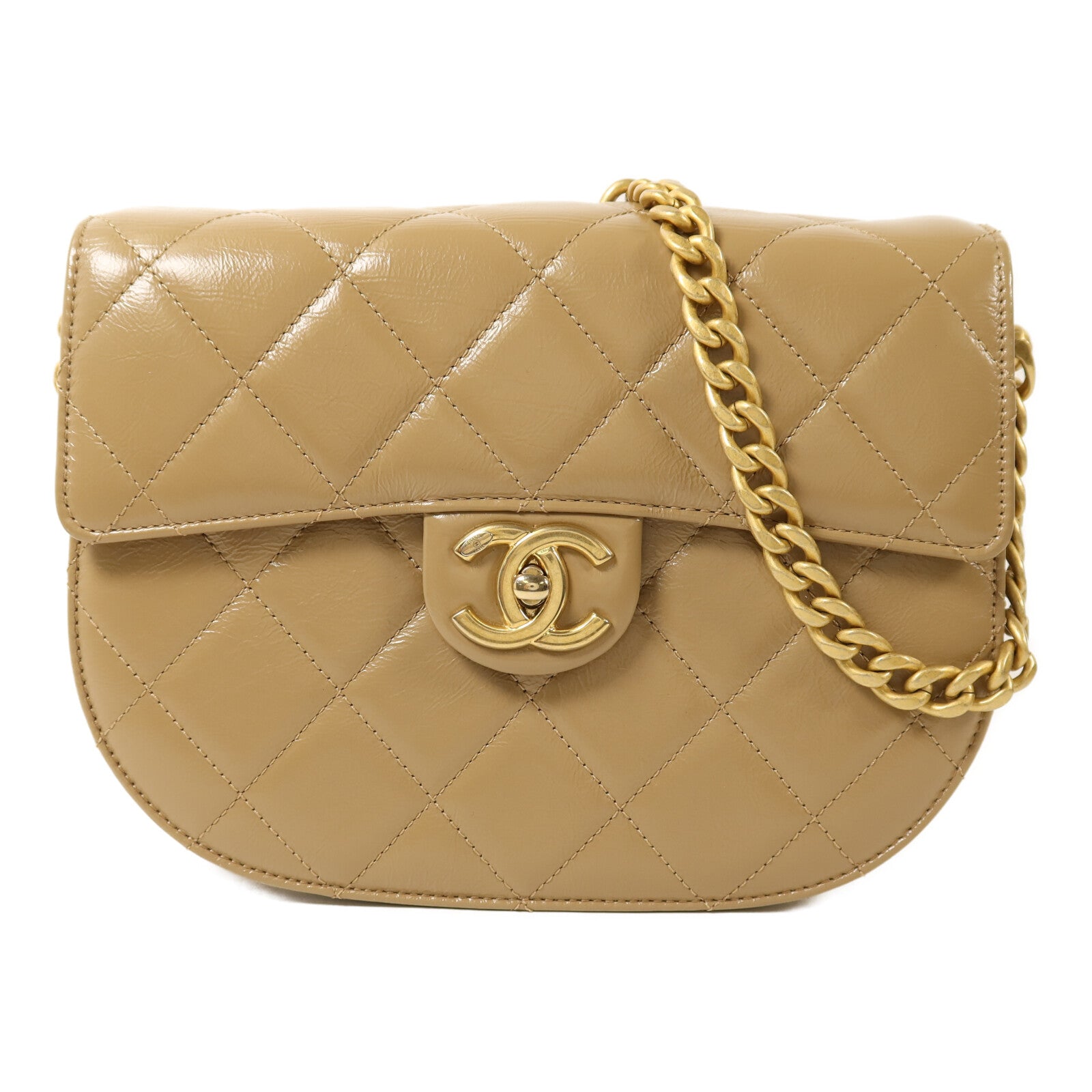 CHANEL 【激減優惠】牛皮皮革Half Moon Flap Bag金扣鏈帶肩背袋