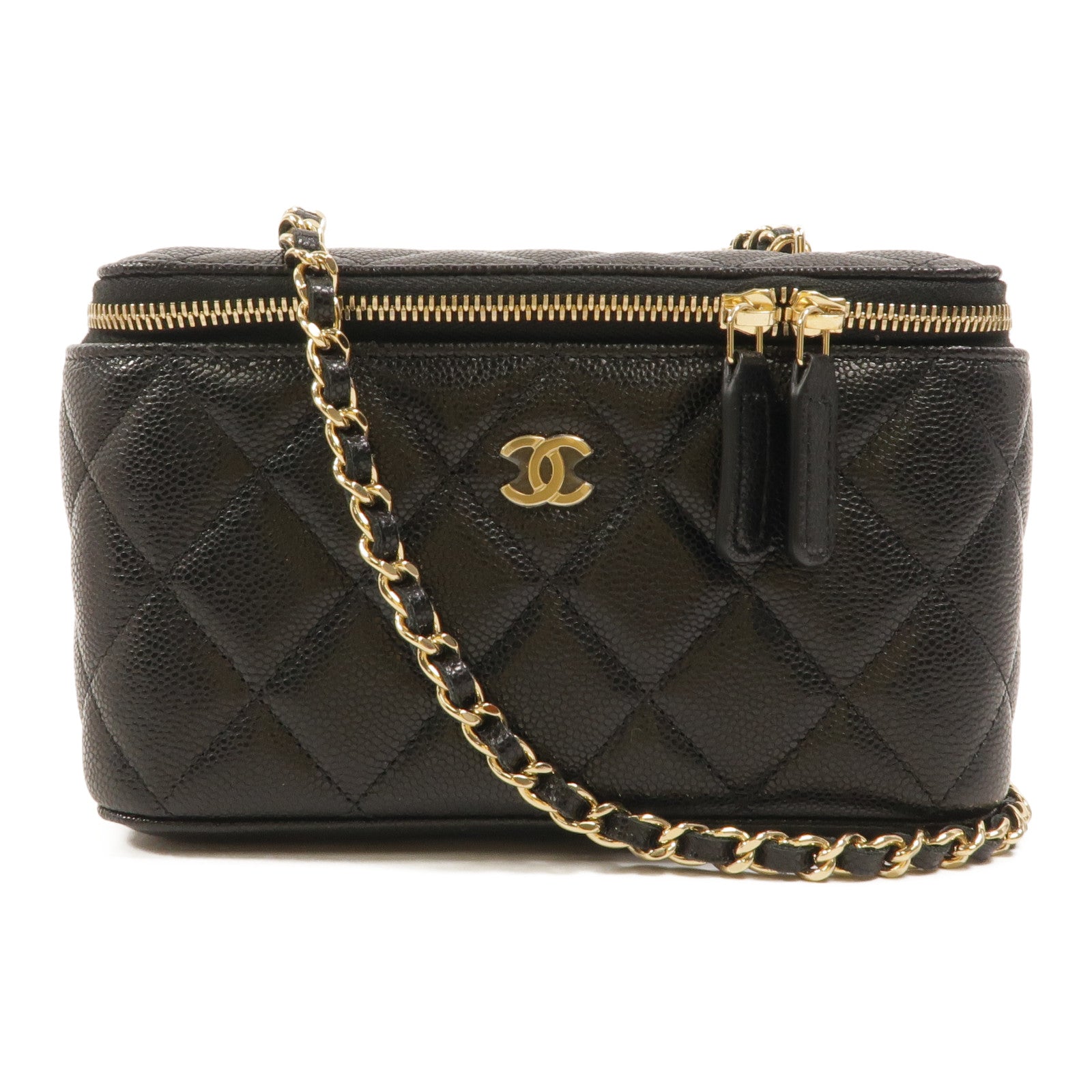 CHANEL 牛皮皮革Vanity Case鏈帶肩背袋