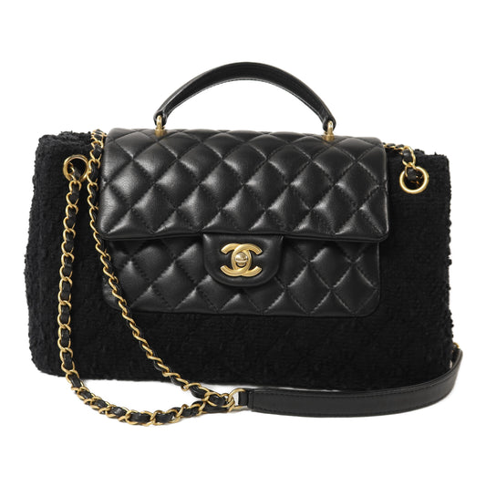 CHANEL 羊皮皮革/Tweed Chain Shoulder Bag鏈帶手挽肩背兩用袋