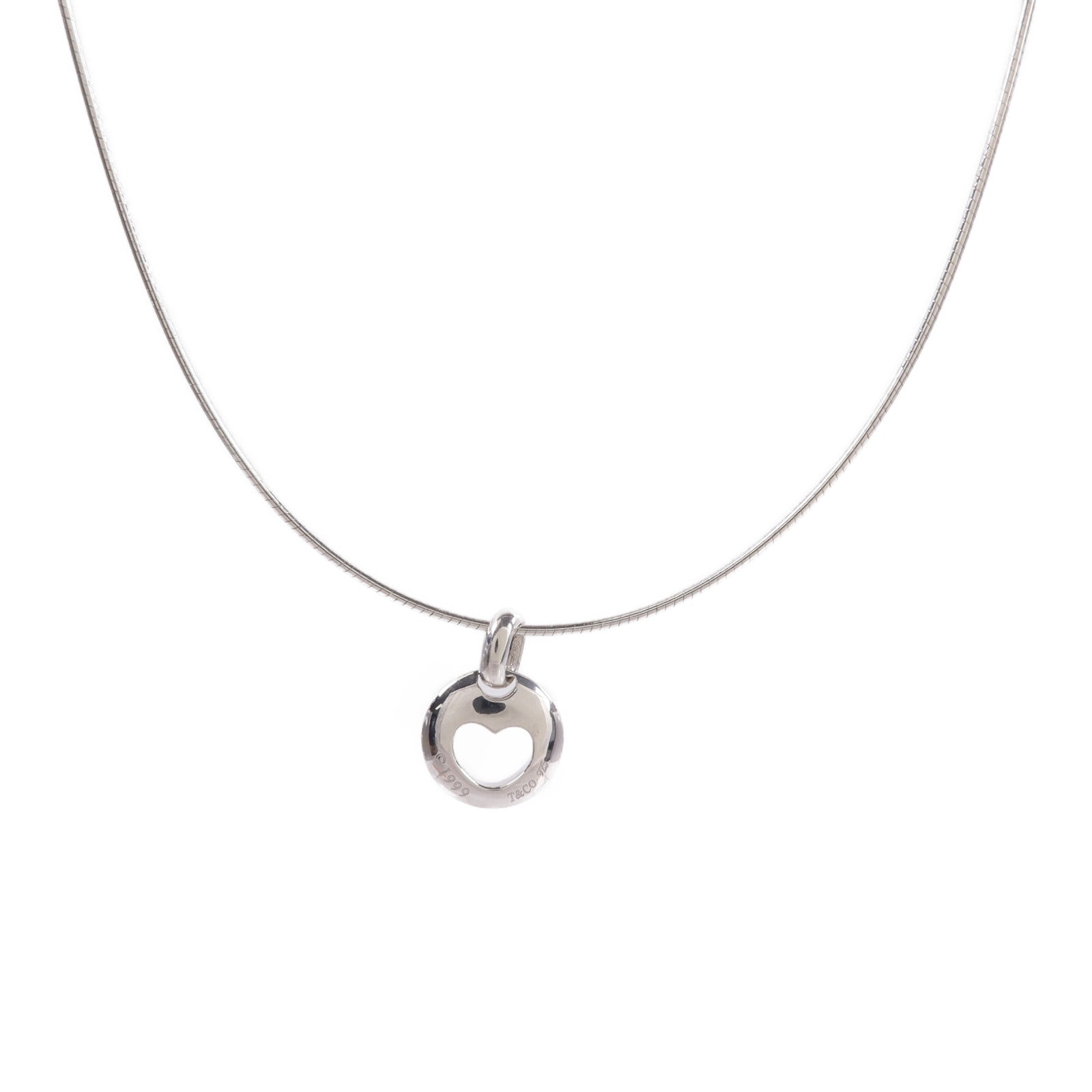 TIFFANY&CO 925純銀Pierced Heart Wire Necklace項鍊