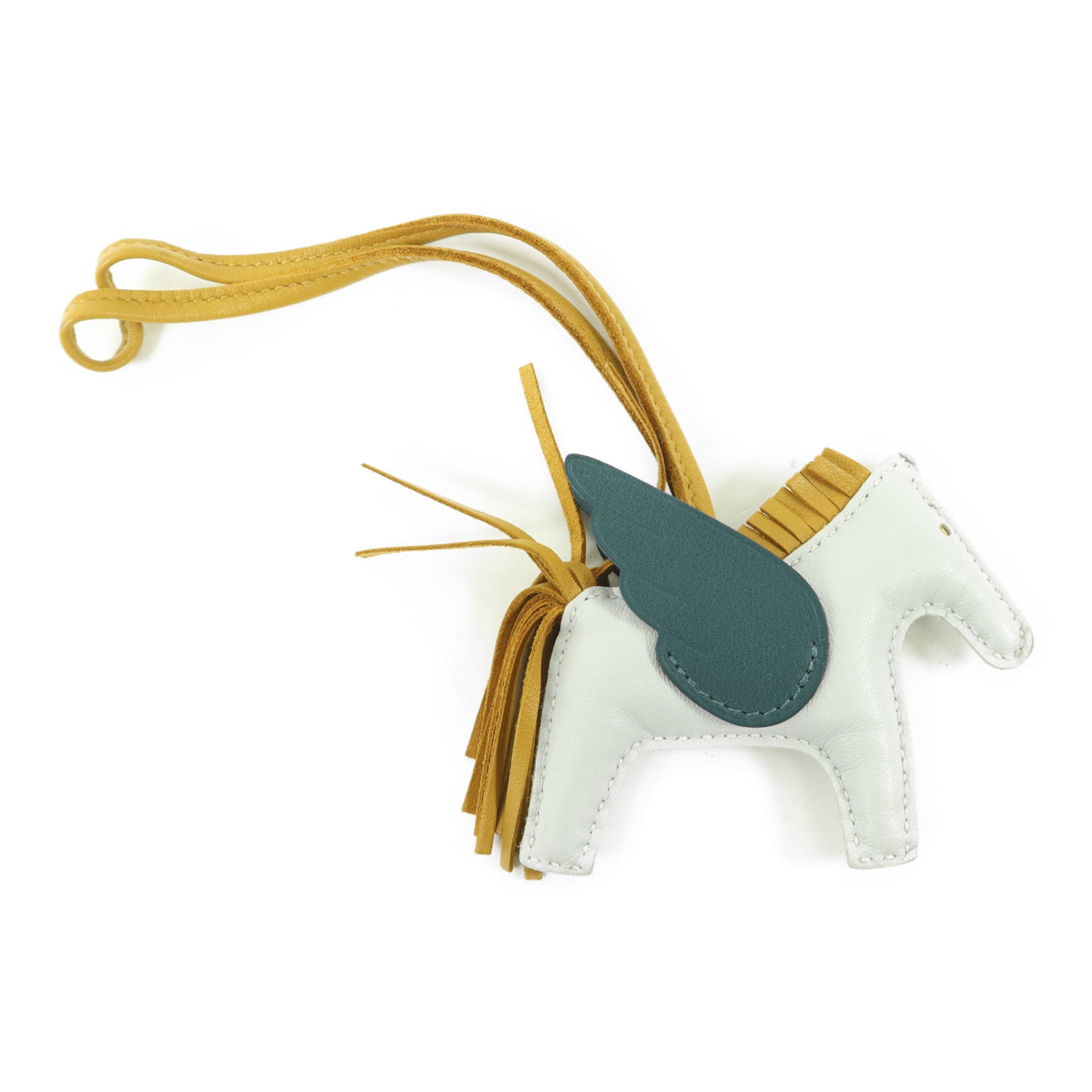 HERMES Milo皮革/Swift皮革Rodeo Pegase PM掛飾Bleu Brume/Sesame/Vert Bosphore