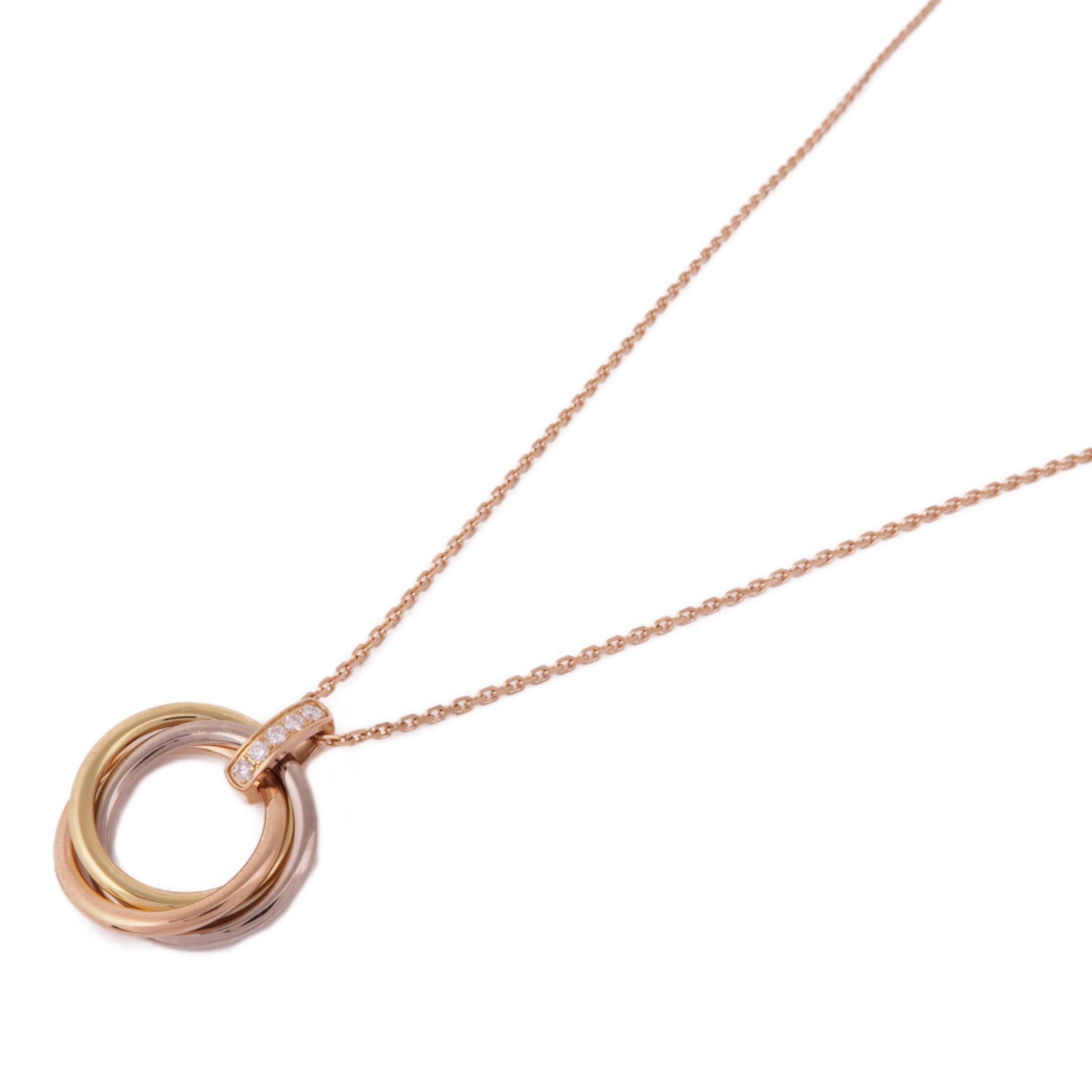 CARTIER 18K黃金/白金/玫瑰金Trinity Necklace 5P Diamond鑽石項鍊