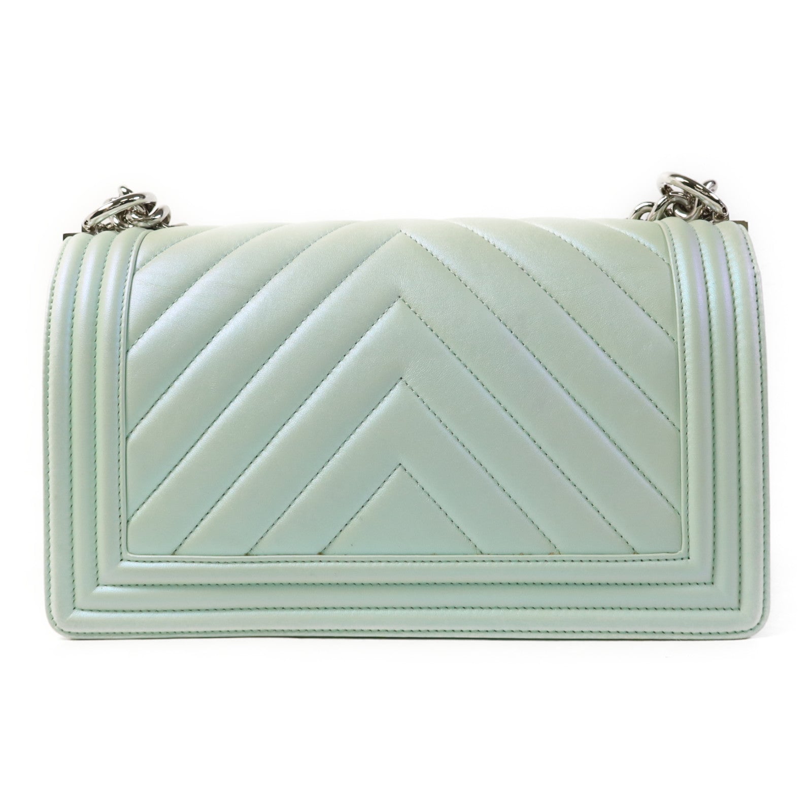 CHANEL 牛皮皮革Boy 25銀扣鏈帶肩背袋