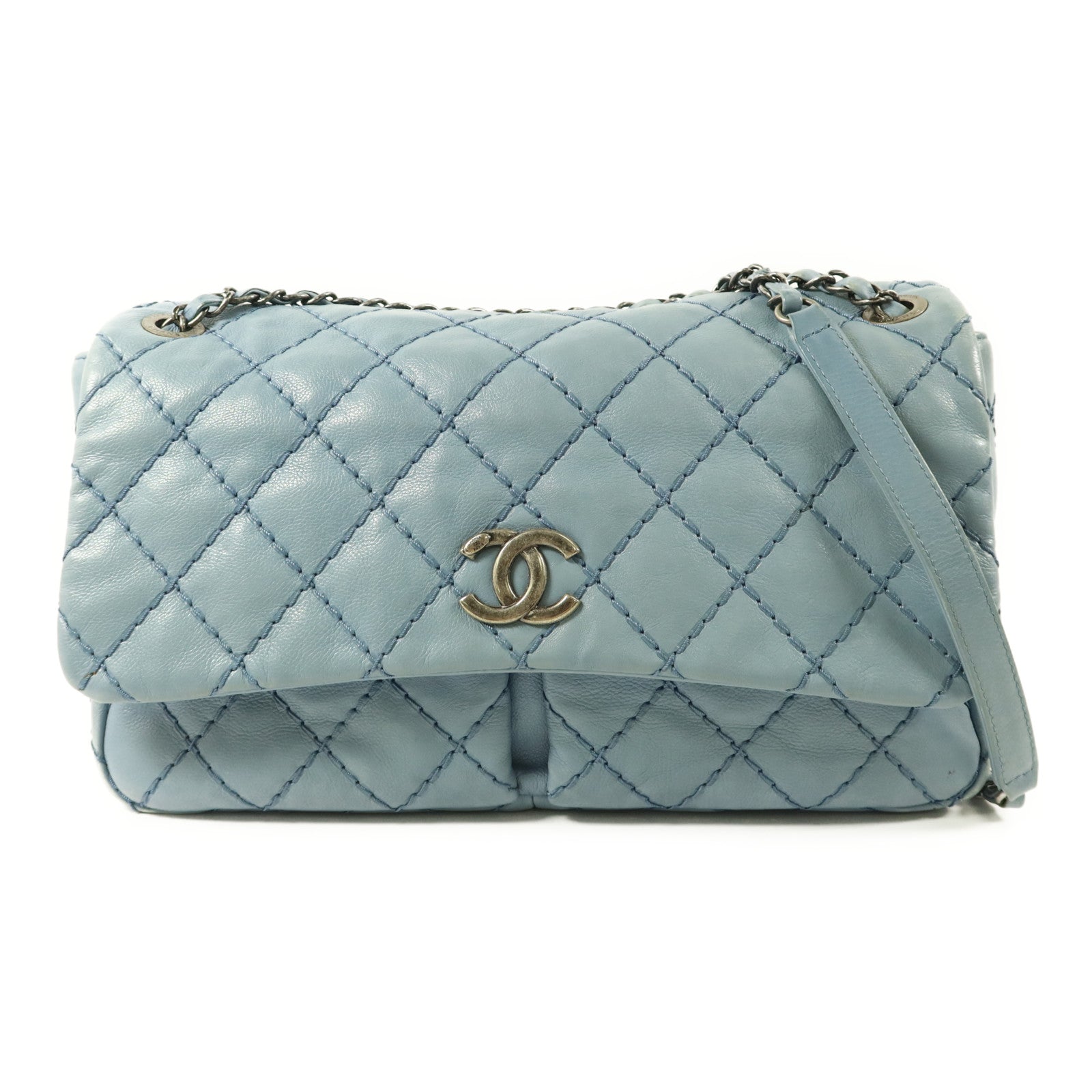 CHANEL 牛皮皮革Matelasse Chain Shoulder銀扣肩背袋