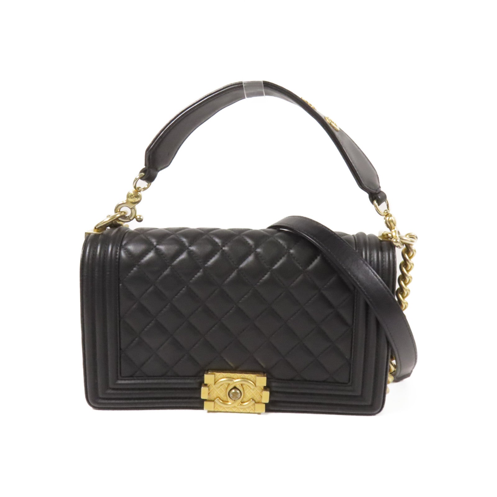 CHANEL 【激減優惠】羊皮皮革Boy 25 2Way Shoulder Bag金扣鏈帶手挽肩背兩用袋