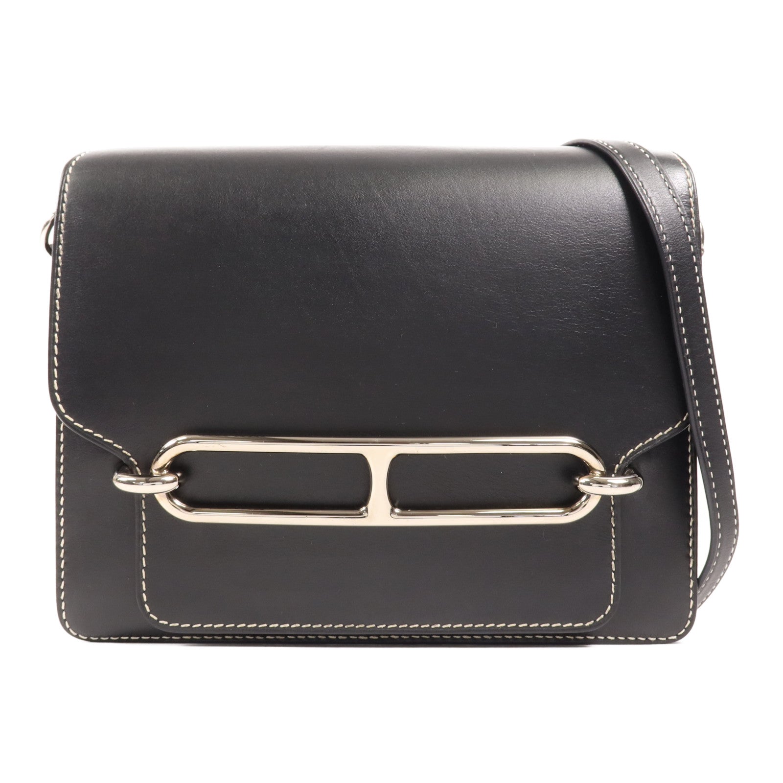 HERMES Sombrero皮革Roulis 23銀扣肩背袋Noir