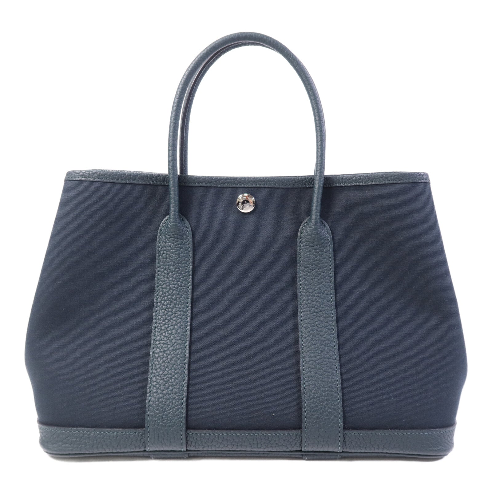 HERMES 帆布Garden Party TPM銀扣手挽袋Vert Cypres/Vert Olive