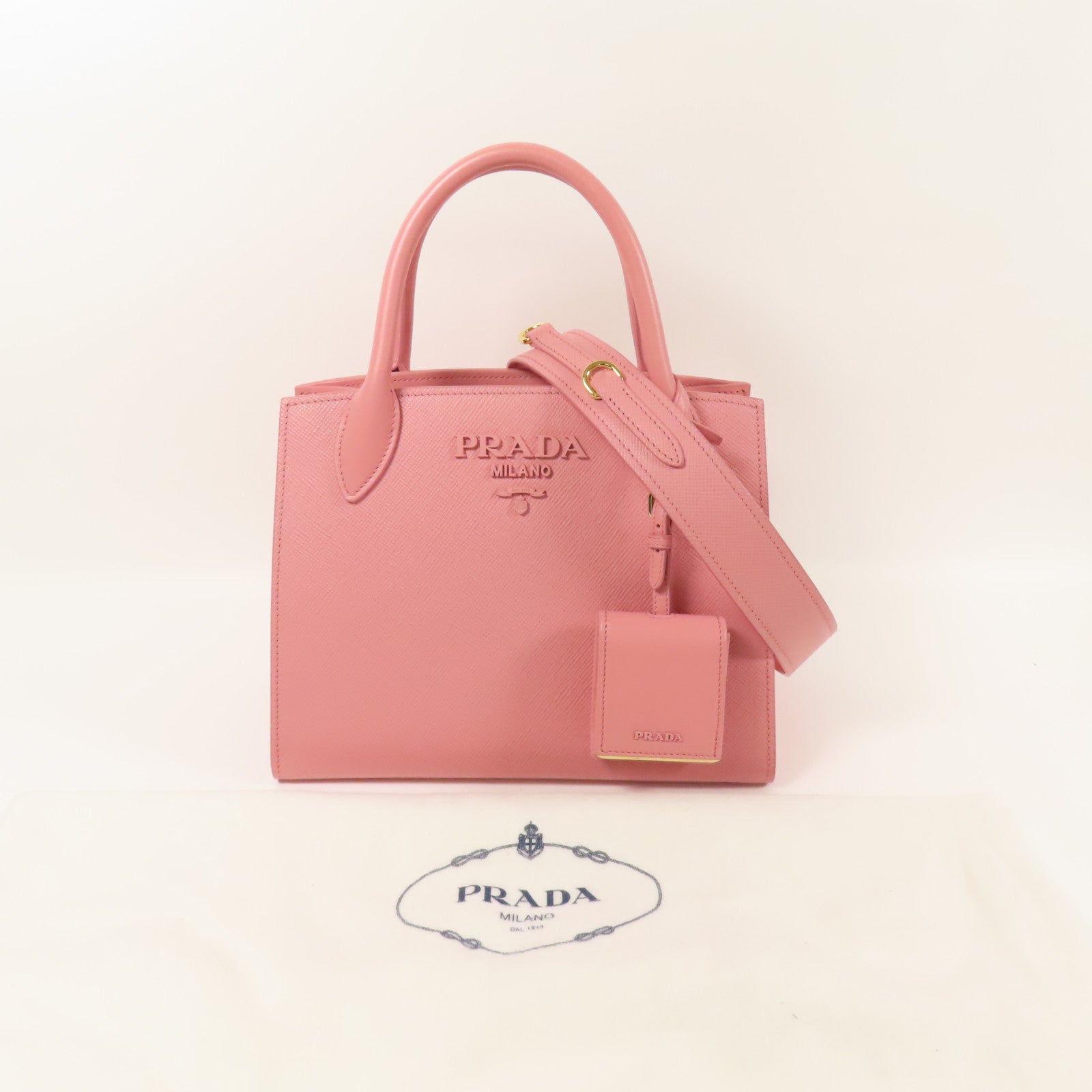 PRADA Saffiano皮革Shoulder Bag金扣手挽肩背兩用袋
