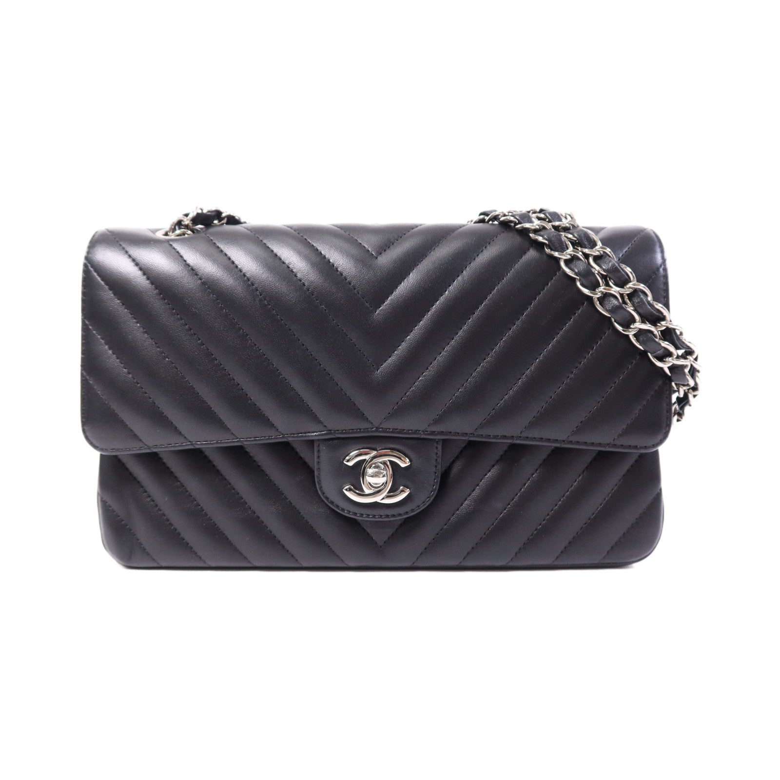 CHANEL 羊皮皮革Classic Flap銀扣鏈帶肩背袋