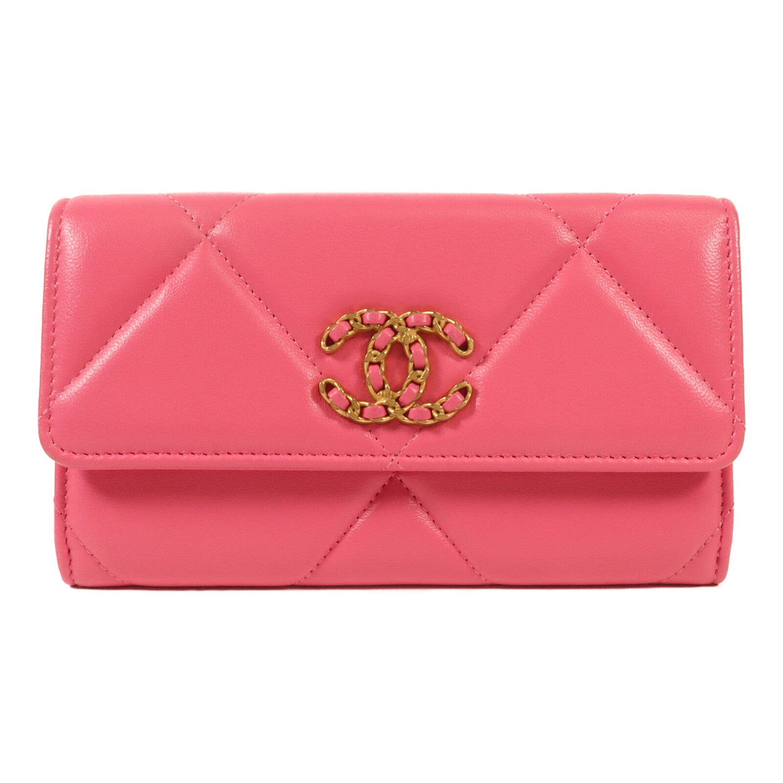 CHANEL 【激減優惠】牛皮皮革C19 Medium Flap Wallet金扣長錢包