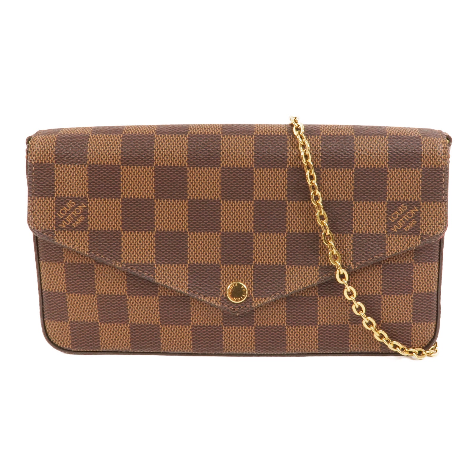 LOUIS VUITTON Damier Pochette Felicie金扣鏈帶肩背袋