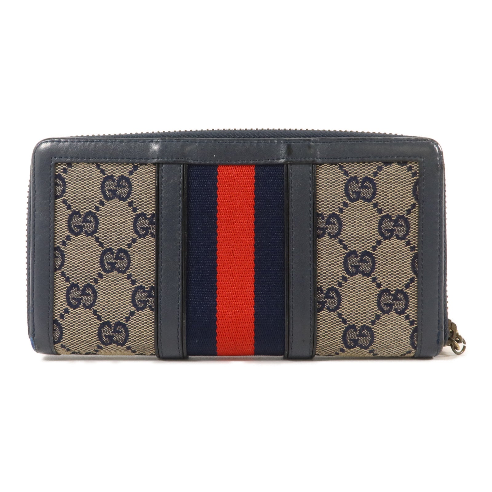 GUCCI 帆布/牛皮皮革Long Round Wallet長錢包