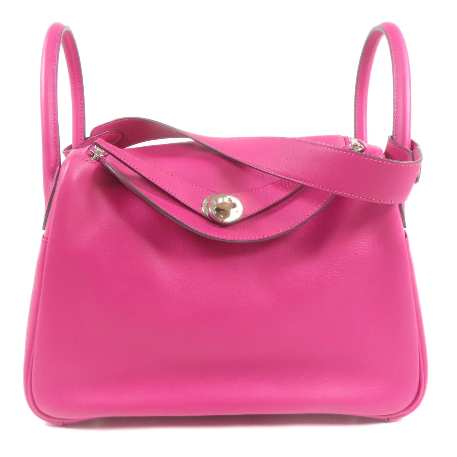 HERMES Evercolor皮革Lindy 30銀扣手挽肩背兩用袋Rose Pourpre