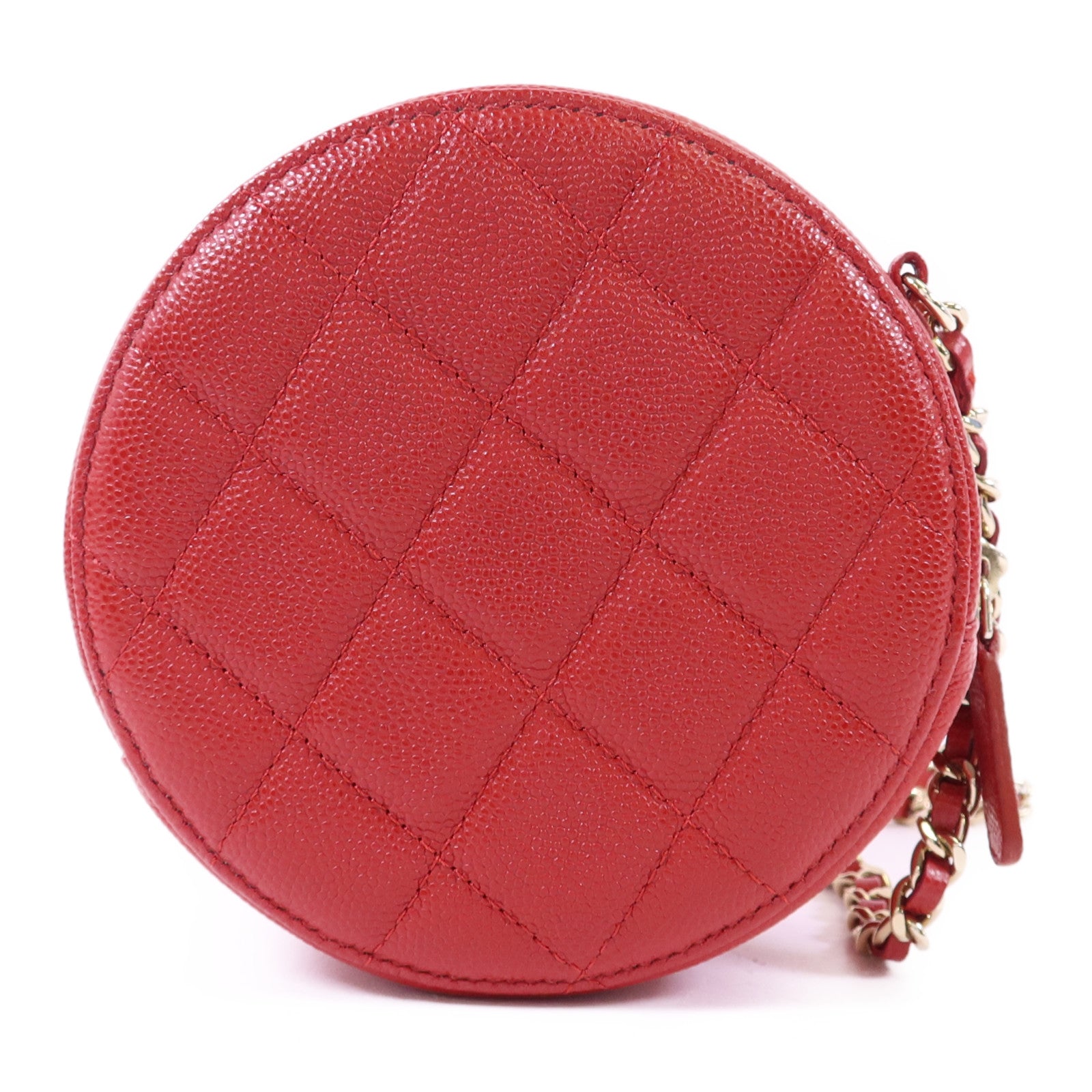 CHANEL 牛皮皮革Matelasse Round金扣鏈帶肩背袋