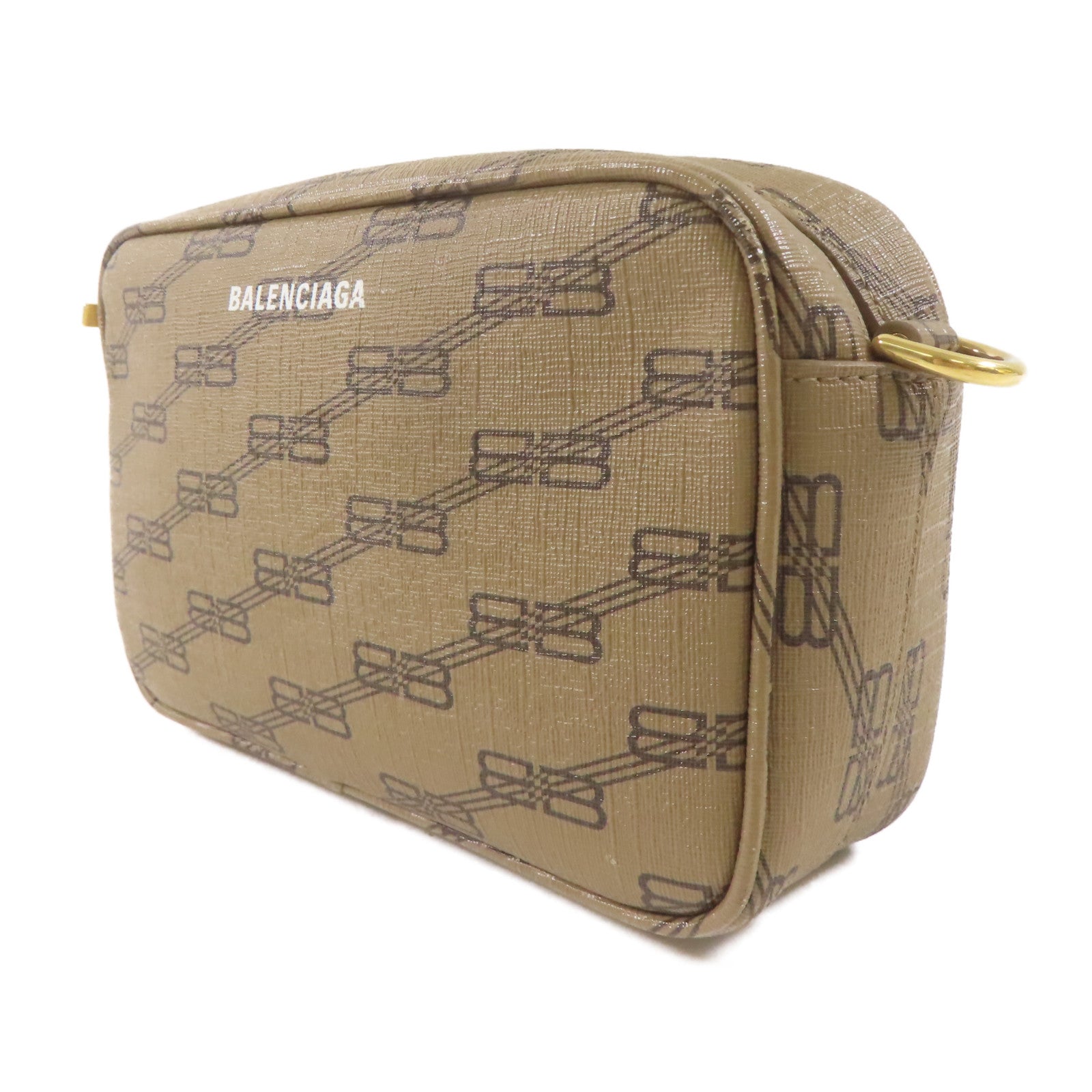 BALENCIAGA GHW Signature Camera Shoulder Bag 702701 Coated Canvas Brown