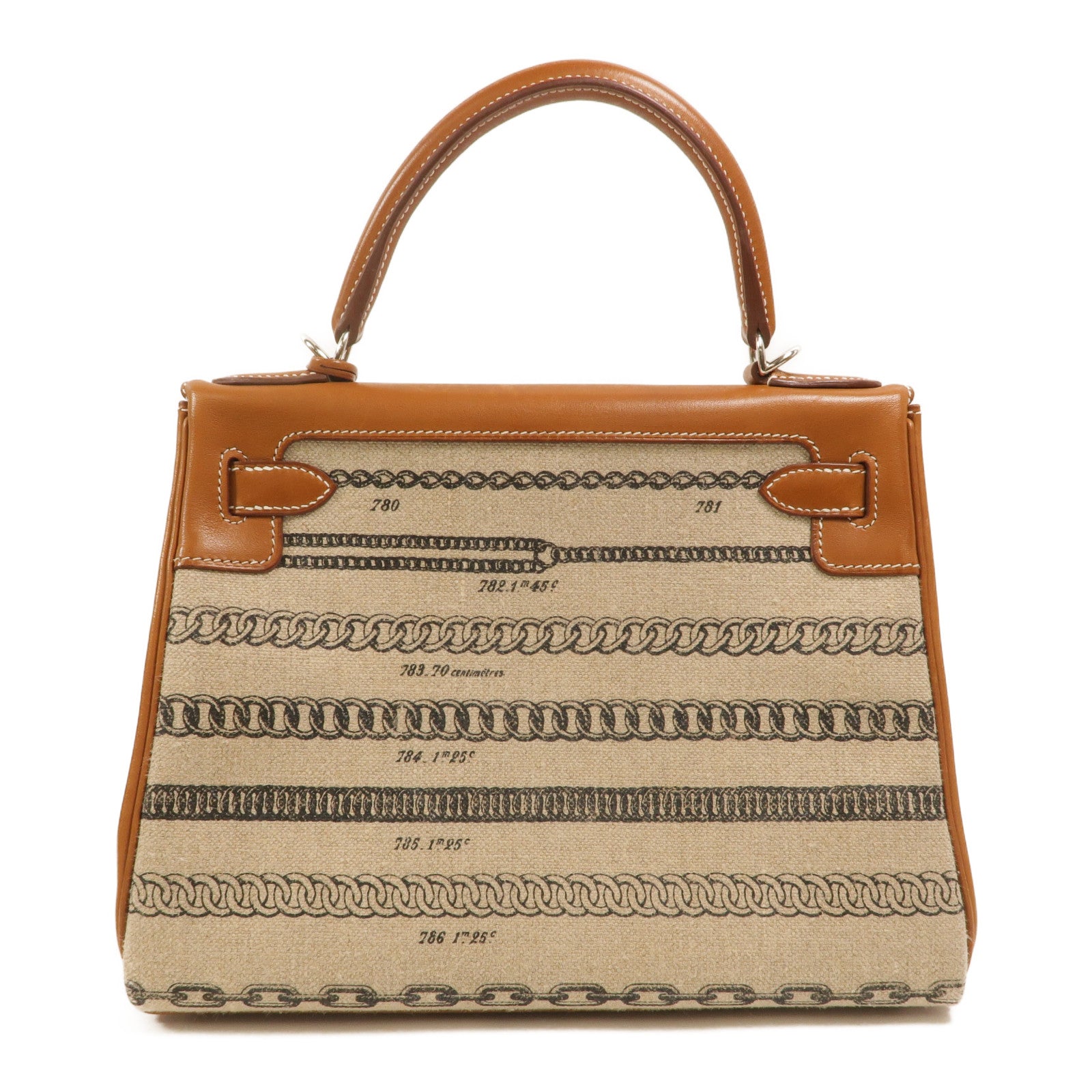 HERMES Toile帆布/Barenia皮革Kelly 28手挽肩背兩用袋Fauve