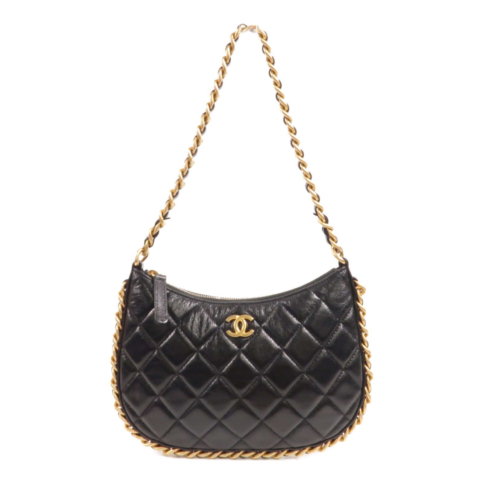 CHANEL 牛皮皮革Hobo Bag鏈帶手挽袋