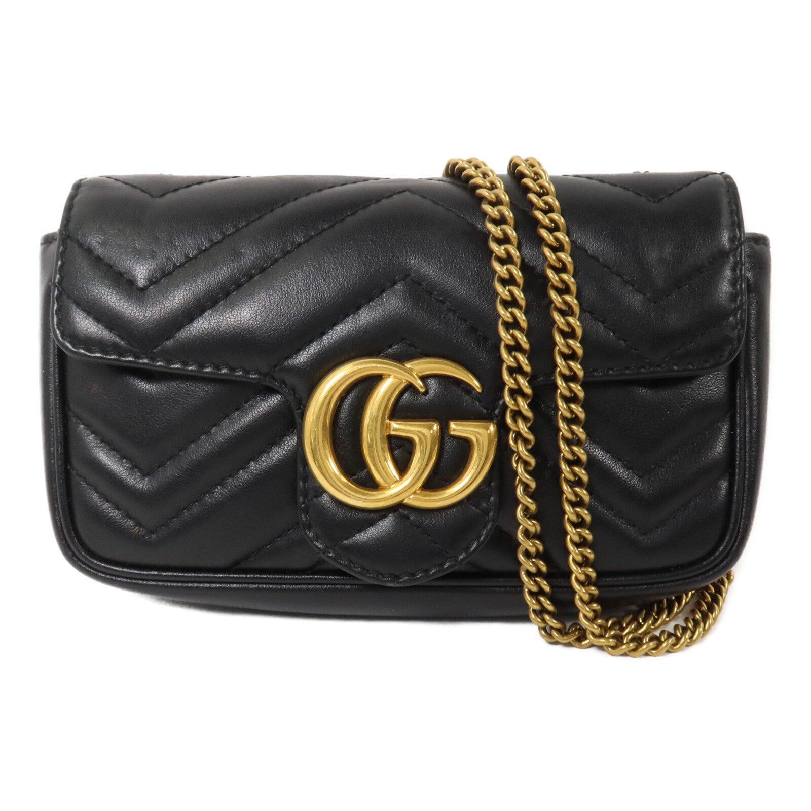 GUCCI 牛皮皮革GG Marmont Super Mini鏈帶肩背袋