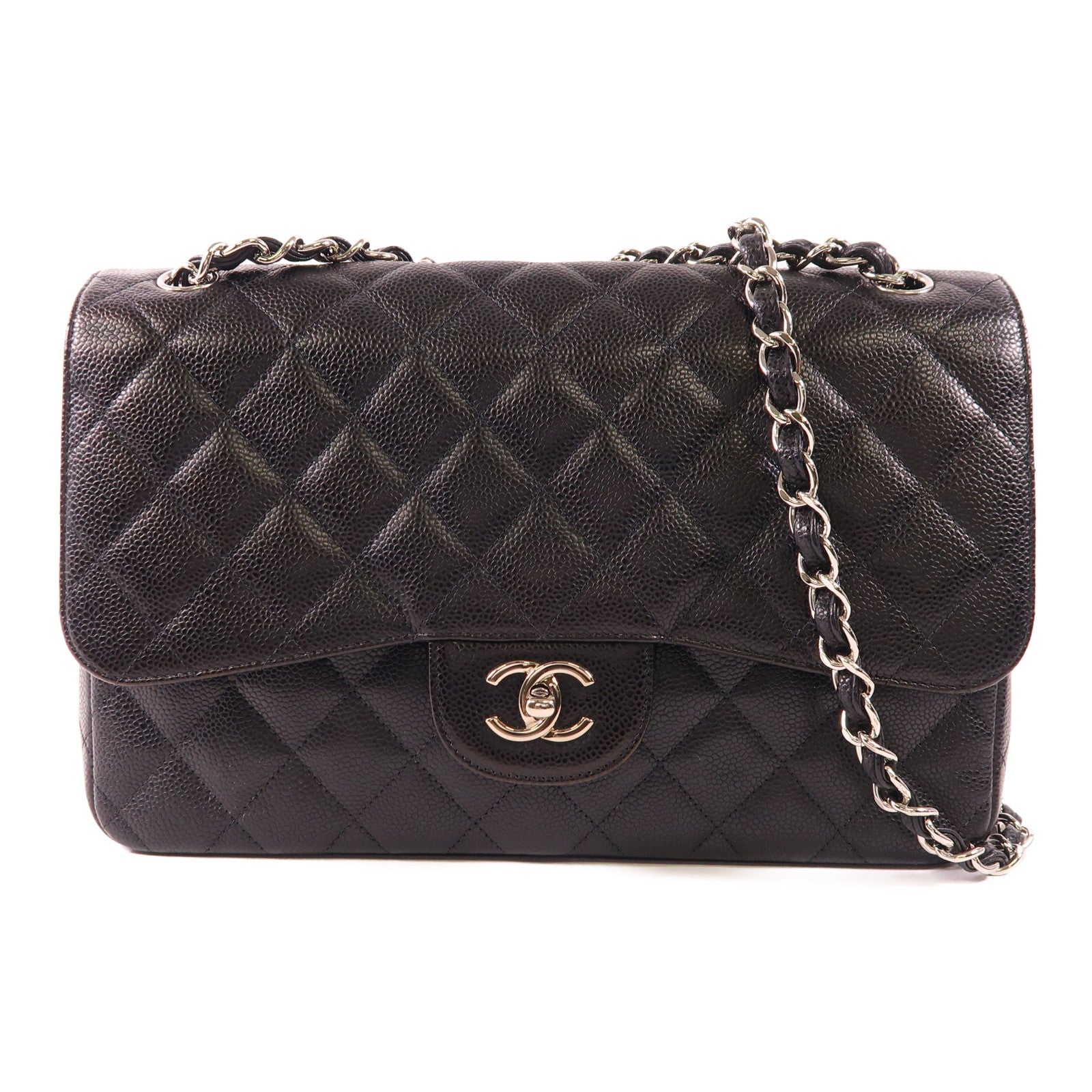 CHANEL 【激減優惠】牛皮皮革Large Classic銀扣鏈帶肩背袋