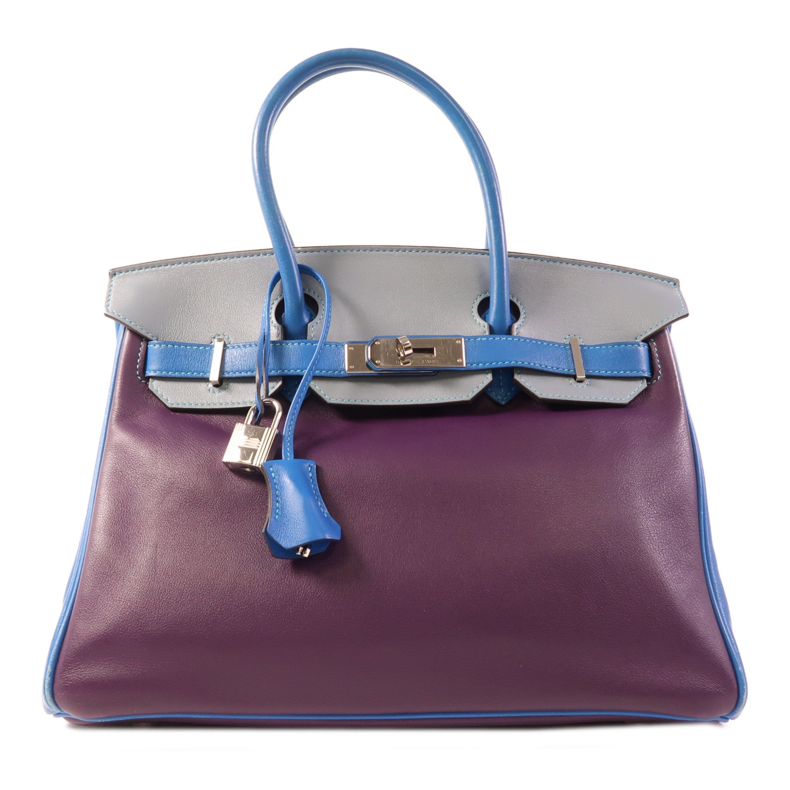 HERMES Swift皮革Birkin 30銀扣手挽袋Ultraviolet/Bleu Hydra/Ciel