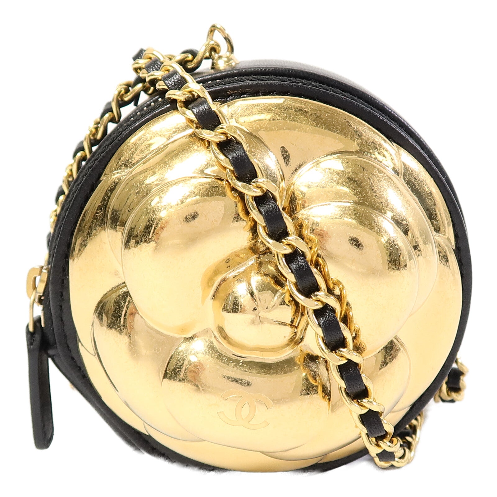 CHANEL 羊皮皮革Gold Camellia Bag鏈帶肩背袋