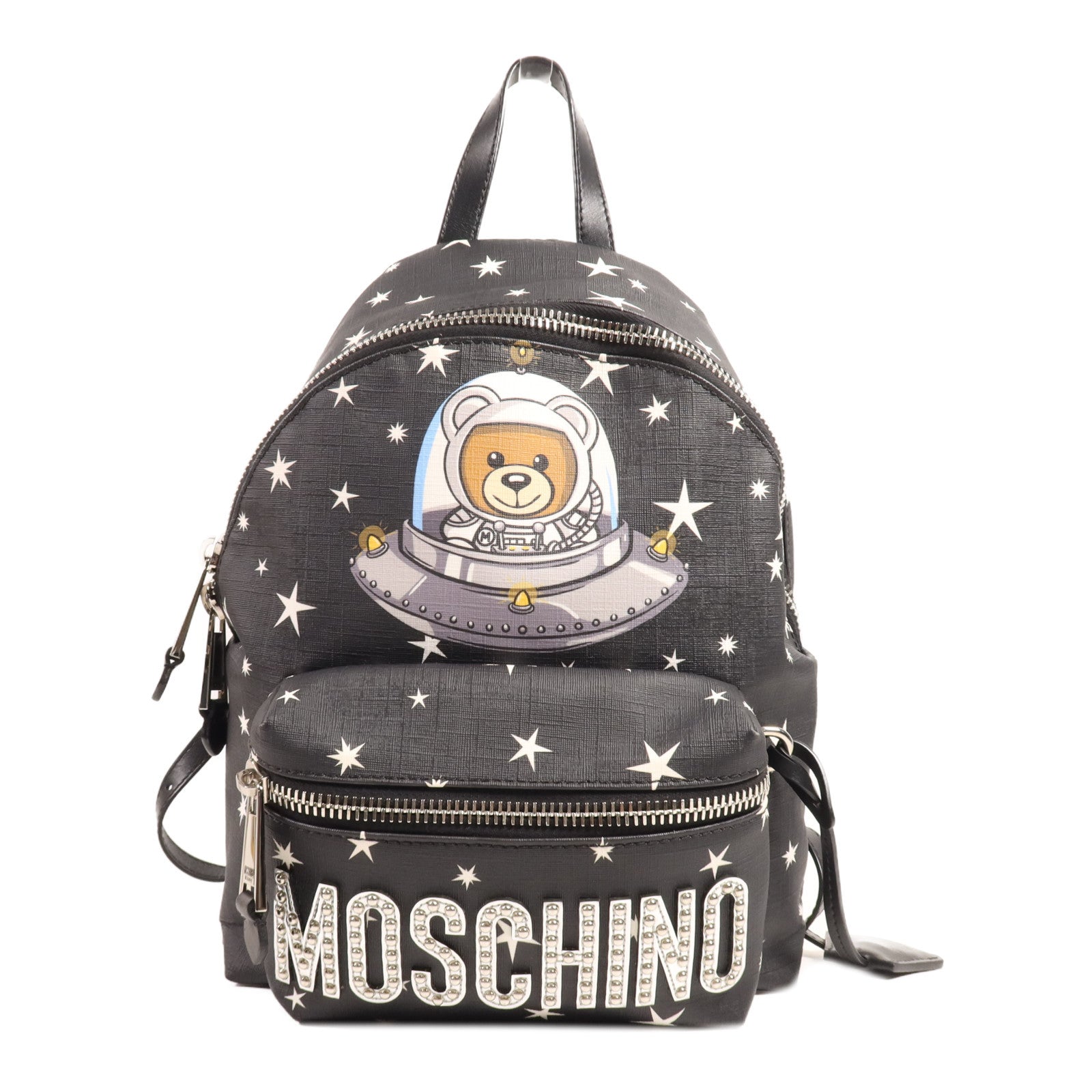 MOSCHINO 塗層帆布Backpack銀扣背包