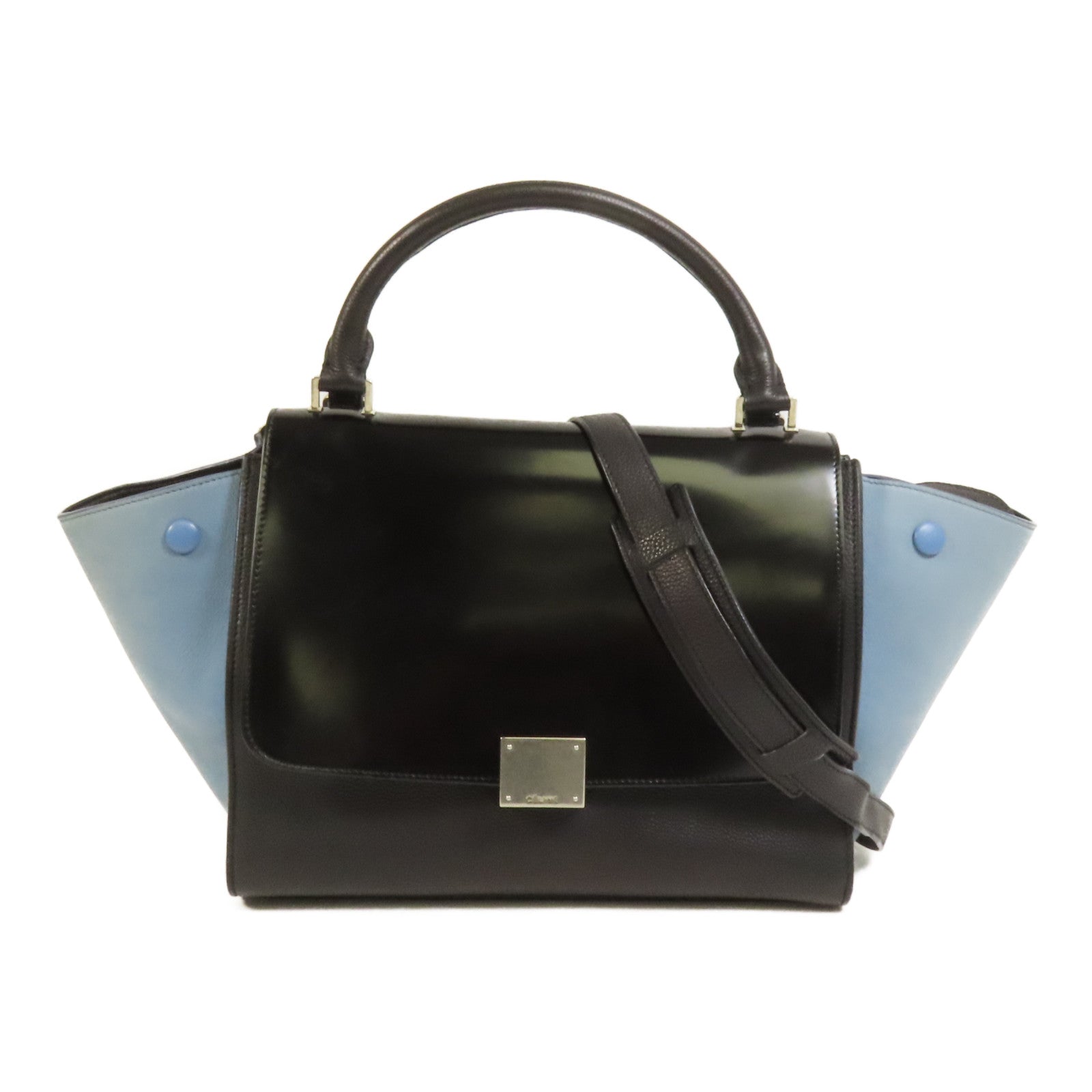 CELINE 牛皮皮革Trapeze銀扣手挽肩背兩用袋