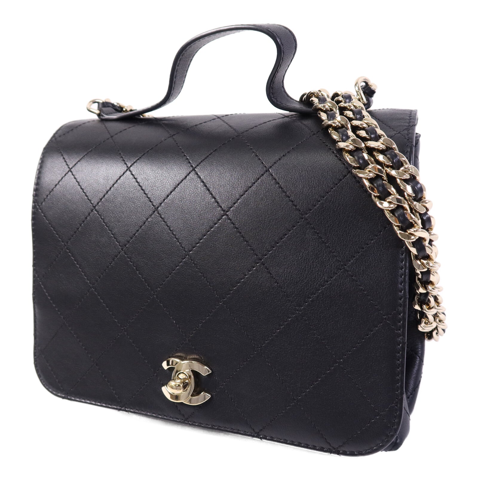 CHANEL 牛皮皮革Chain Shoulder Bag金扣鏈帶手挽肩背兩用袋