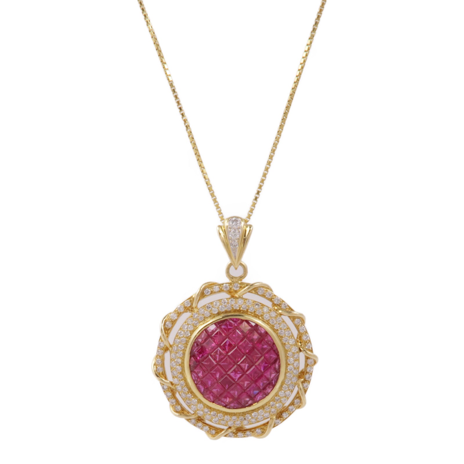 JEWELRY Ruby Diamond Necklace 18K Yellow Gold