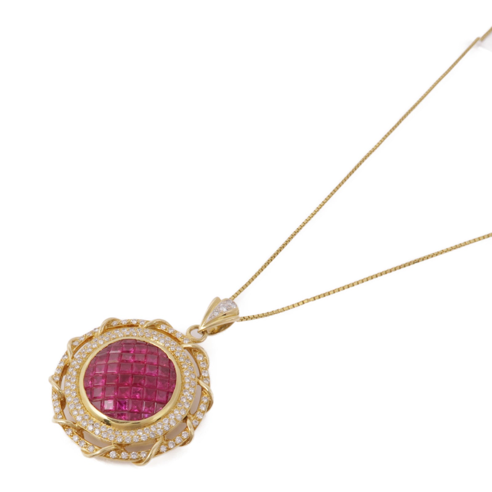 JEWELRY Ruby Diamond Necklace 18K Yellow Gold