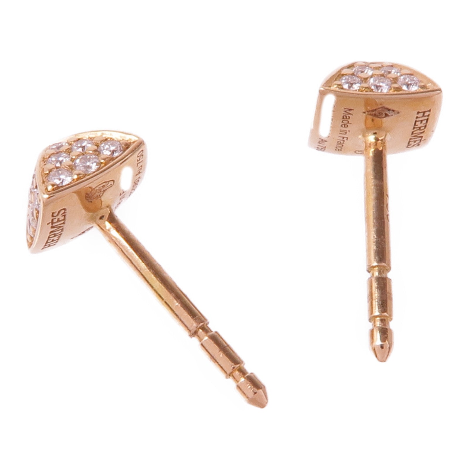 HERMES 18K玫瑰金Clou d'H Earrings鑽石耳環