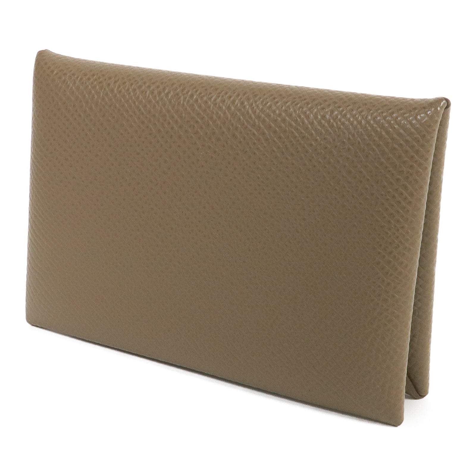HERMES Epsom皮革Calvi Card Holder銀扣卡片套Etoupe