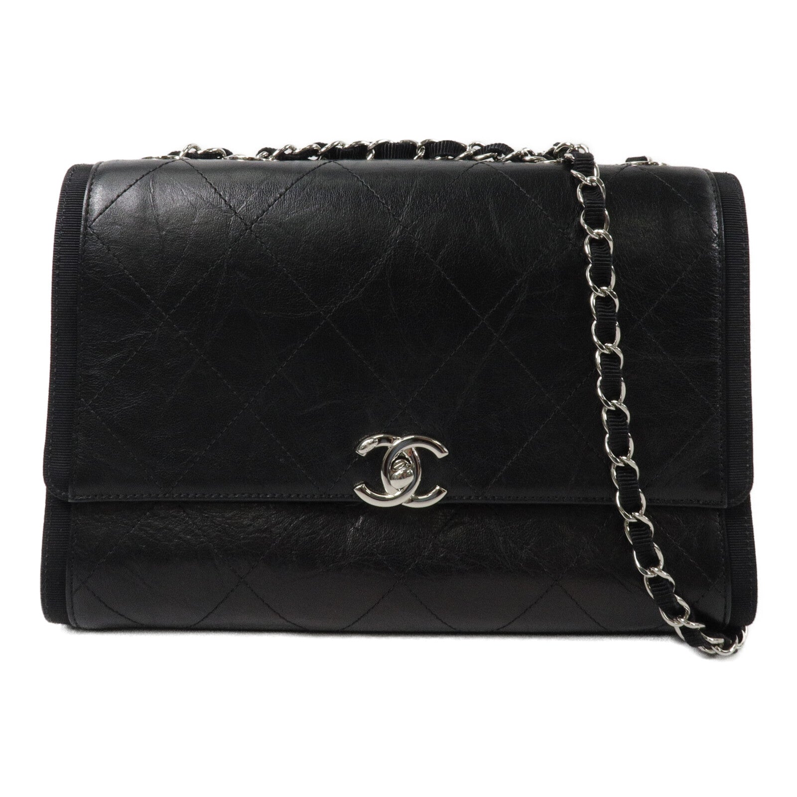CHANEL 牛皮皮革Crumpled Flap Bag鏈帶肩背袋