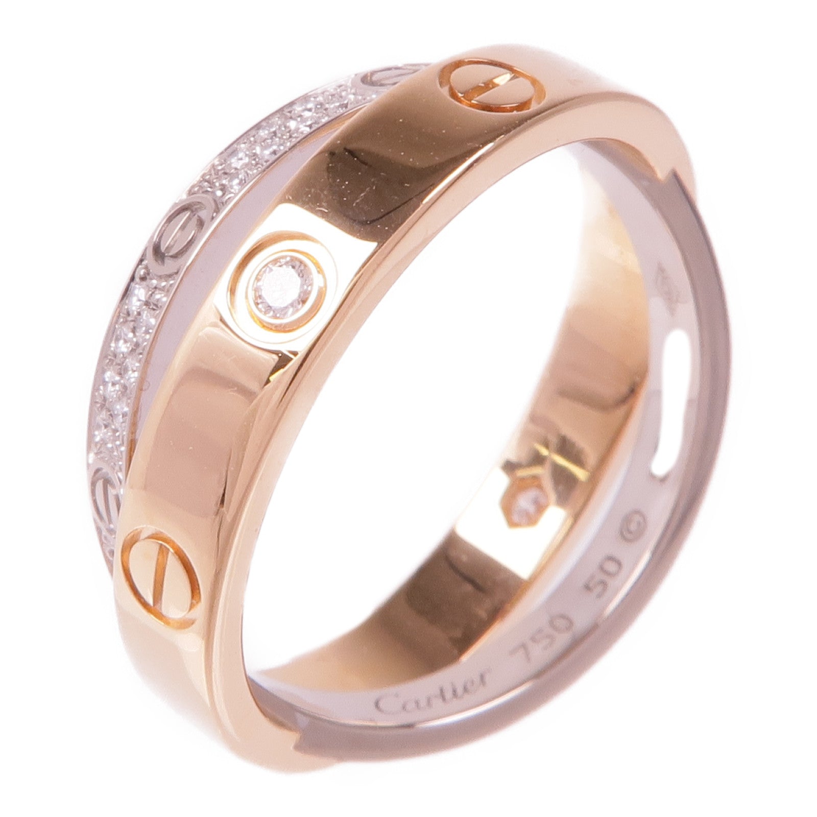 CARTIER 18K白金/玫瑰金Love Ring Diamond Paved鑽石戒指Cartier#50/US#5.25