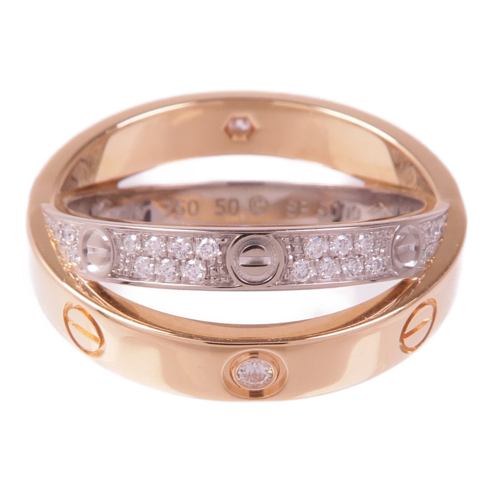 CARTIER 18K白金/玫瑰金Love Ring Diamond Paved鑽石戒指Cartier#50/US#5.25