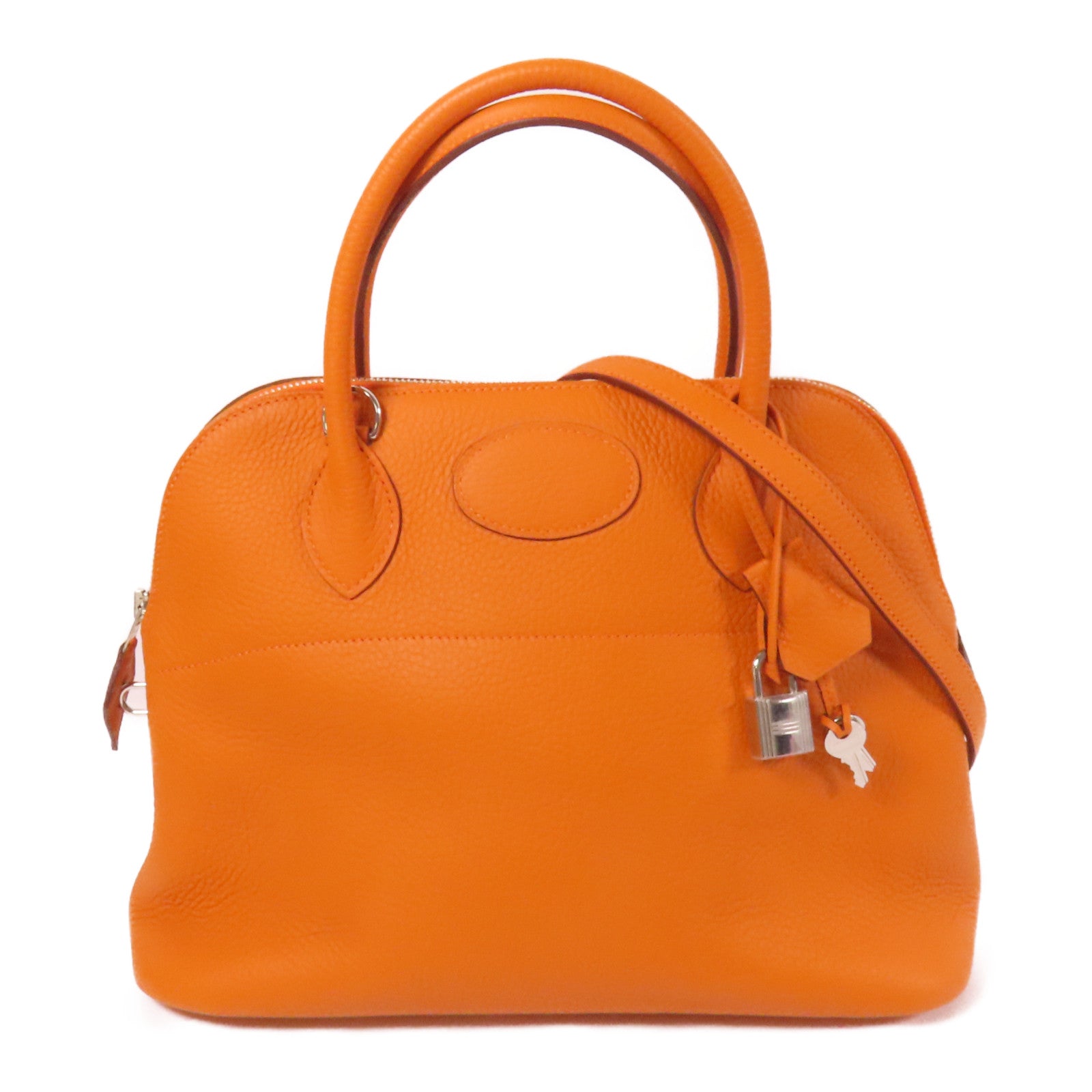 HERMES Clemence皮革Bolide 31銀扣手挽肩背兩用袋Orange