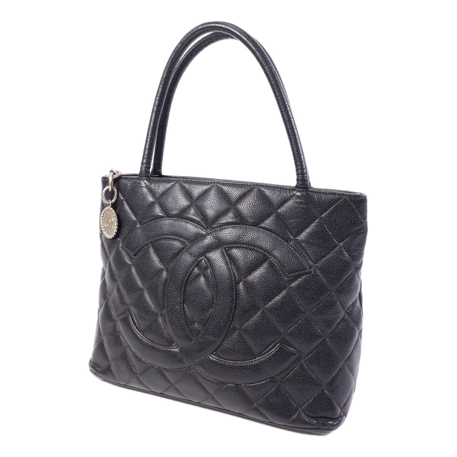 CHANEL 牛皮皮革Vintage Hand Bag銀扣肩背袋