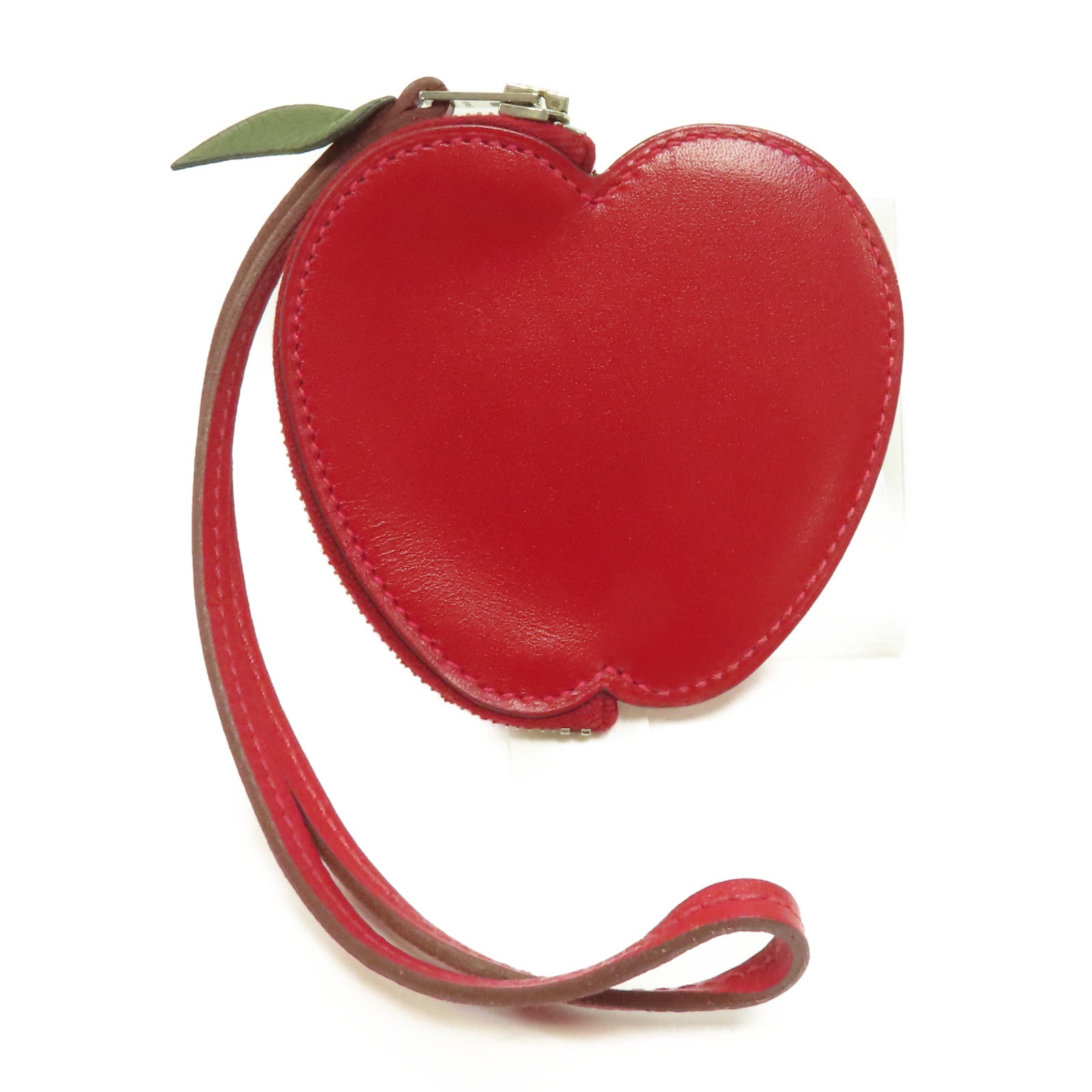 HERMES 牛皮皮革Tutti Frutti銀扣零錢包紅色