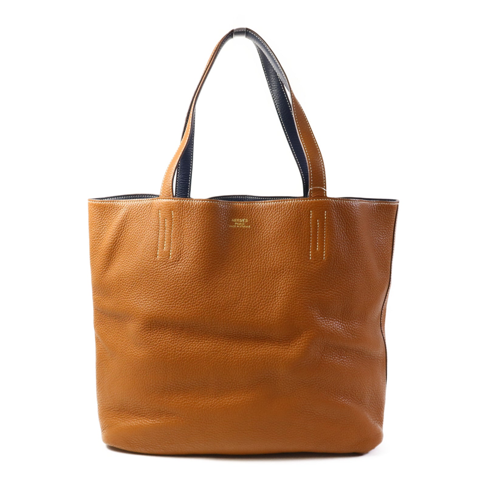 HERMES Clemence皮革Double Sens 35肩背袋/手挽袋Gold/Bleu Abysse