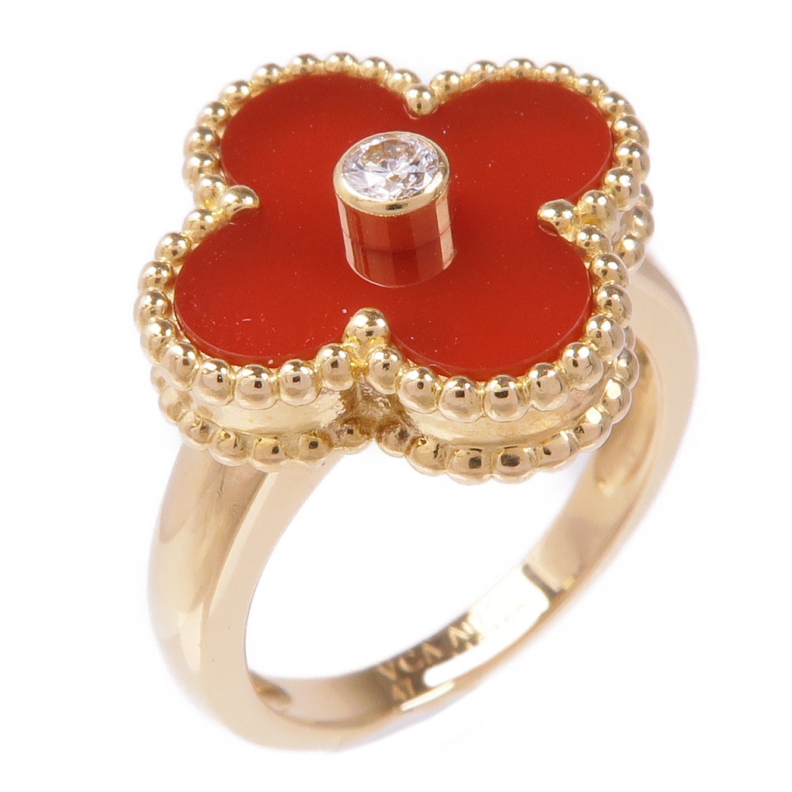 Van Cleef & Arpels 18K黃金Vintage Alhambra Carnelian/鑽石戒指VCA#47/US#4