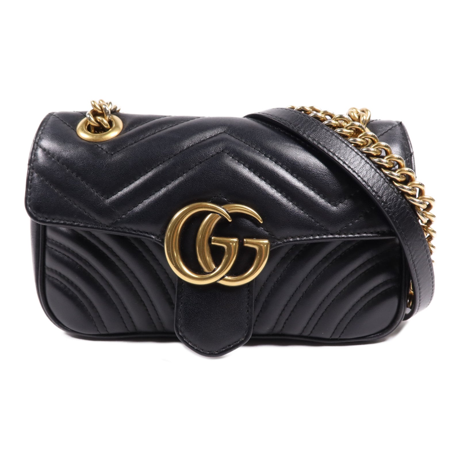 GUCCI 牛皮皮革GG Marmont金扣鏈帶肩背袋