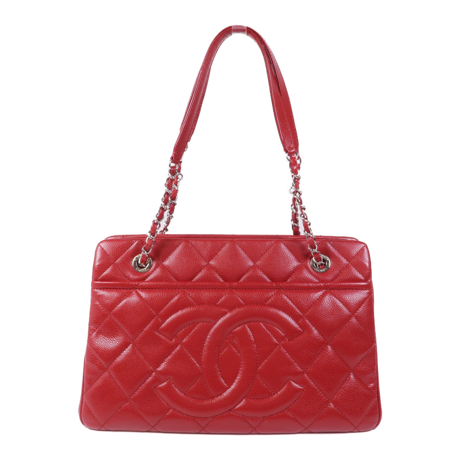 CHANEL 牛皮皮革Chain Shoulder Tote銀扣鏈帶肩背袋/手挽袋