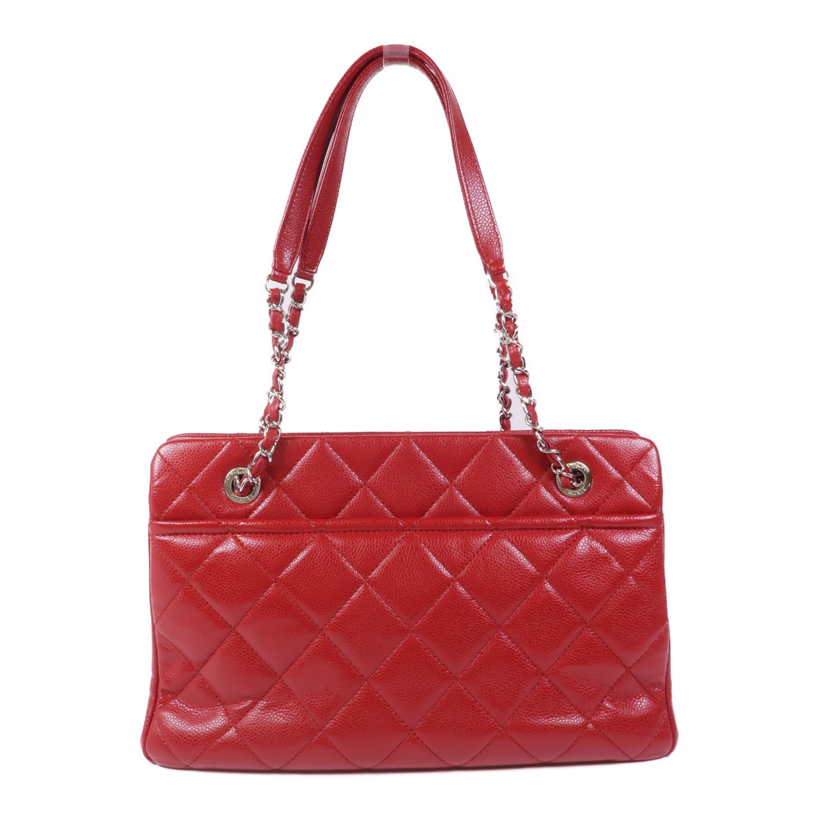 CHANEL 牛皮皮革Chain Shoulder Tote銀扣鏈帶肩背袋/手挽袋